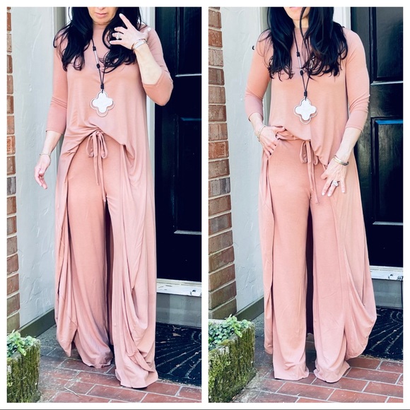 Side pockets wide leg drawstring waist pants - Picture 3 of 6